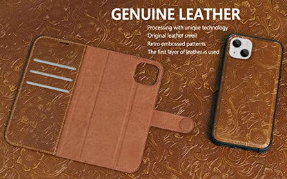Leather case Compatible with iPhone 13 pro Max Wallet 6.7" Brown | Genuine Leather 2in-1 Magnetic Detachable Shockproof Case,Flip Folio Cover with Card Slot,Wireless Charging RFID Blocking - color: Brown, size: 6.7"-13 Pro Max
