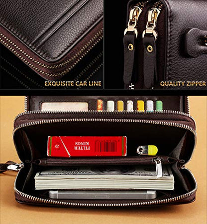 Mens Wallet Long Purse Leather Clutch Large Business Handbag Phone Card Holder Case Gift for Men Father Son Husband Boyfriend - color: Black