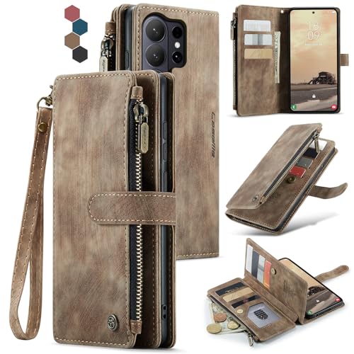 Compatible with Samsung Galaxy S26 Ultra Wallet Case with Card Holder Kickstand Magnetic Zipper Pocket Lanyard Strap Wristlet,Leather Flip Case Wallet for Galaxy S26 Ultra 6.9 Inch (Brown) - color: Brown, size: S26 Ultra 6.9 Inch