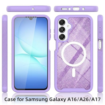 Magnetic for Samsung Galaxy A17 /A16/A26 Case with Built-in Screen Protector [Compatible with MagSafe] [360 Full Body Protection] Heavy Duty Shockproof Rugged Phone Case cover for A 17/A16/A26 ,Purple - color: Purple