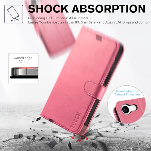 TUCCH Wallet Case for iPhone 17e & iPhone 16e (6.1"), Flip Stand, Hot Pink | RFID Blocking, 4 Card Holders, Kickstand, PU Leather, Shockproof TPU Shell, Magnetic Closure, Protective Folio Cover - color: Hot Pink
