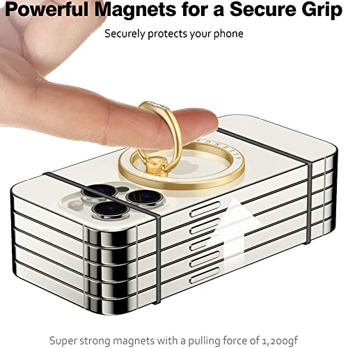 Allengel Magnetic Phone Grip for Mag Safe, Magnetic Ring Holder Compatible with Mag Safe Phone Ring, 360°Rotating Finger Kickstand for iPhone 17 16 15 14 13 12 Pro Max & Android Phone - color: Gold and white ceramic