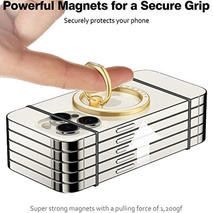 Allengel Magnetic Phone Grip for Mag Safe, Magnetic Ring Holder Compatible with Mag Safe Phone Ring, 360°Rotating Finger Kickstand for iPhone 17 16 15 14 13 12 Pro Max & Android Phone - color: Gold and white ceramic