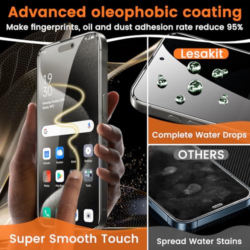 Lesakit 4+8 Pack Privacy Screen Protector for iPhone 15 Pro Max 6.7-Inch with 8 Pack Camera Lens Protector, Anti Spy Tempered Glass Film 9H Hardness Case Friendly - size: iPhone 15 Pro Max (Pack of 2)