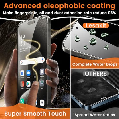 Lesakit 4+8 Pack Privacy Screen Protector for iPhone 15 Pro Max 6.7-Inch with 8 Pack Camera Lens Protector, Anti Spy Tempered Glass Film 9H Hardness Case Friendly - size: iPhone 15 Pro Max (Pack of 2)