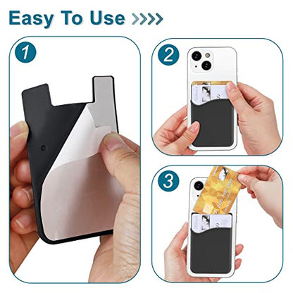 SHANSHUI 4-in-1 Phone Card Holder: Premium Silicone Wallet for ID, Drivers License, Credit Cards - Fits All Mobile Phones - color: Black,White, Grey (4pcs )