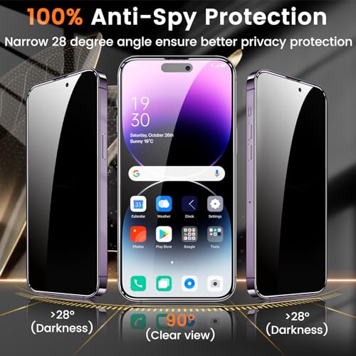 Lesakit 3+3 Pack Privacy Screen Protector for iPhone 14 Pro Max 6.7-Inch with 3 Pack Camera Lens Protector, Anti Spy Tempered Glass Film 9H Hardness Bubble Free Case Friendly - size: iPhone 14 Pro Max