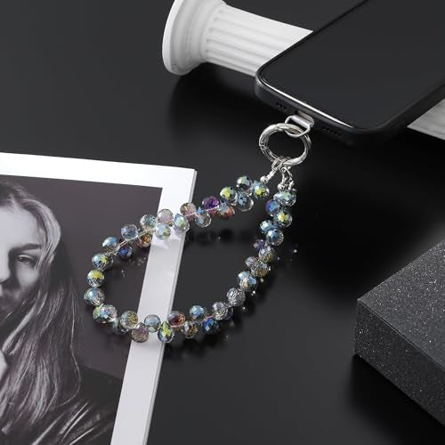 richginker Crystal Beaded Phone Wrist Strap with Tether Tab, Dark Purple - color: Dark Purple