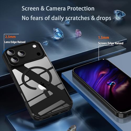 Classic Hybrid Magnetic iPhone 17 pro Case Phone Case Cover, Screen Protectors X1, Compatible with Magsafe, Anti Yellowing,Slim,Shockproof, Protective(Black Magsafe, iPhone 17 pro) - color: Black Magsafe, size: iPhone 17 pro