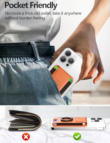 for Magsafe Wallet with Grip, 6-Card Holder; Stronger Magnetic Phone Wallet - color: Orange