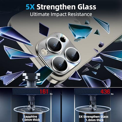 YWXTW Camera Lens Protector for iPhone 15 Pro Max/iPhone 15 Pro, [Lithography Laser Gradient] [5X Strengthen] Tempered Glass Screen Protector Metal Ring Back Camera Lens Cover (Natural Titanium) - color: Natural Titanium