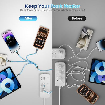 Travel Essentials, 4 in 2 Multi Charging Cable 3 USB C Chargers for iPhone - color: Blue, size: 2Pack5FT