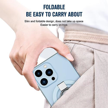 White Minimalist Magnetic Phone Ring Holder Ultra-Slim Kickstand iPhone 11-17 Pro Max Samsung Galaxy Pixel Anti-Drop Grip 360° Adjustable Finger Loop Wireless Charging Compatible Lightweight - color: White Metal Holder