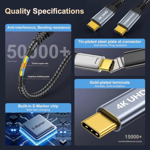 ZeroneTeck USB C Data Cable 20Gbps 3FT, USB C 3.2 Gen 2X2 4K@60Hz Video UHD - color: Black, size: 3FT, style: Straight