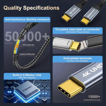 ZeroneTeck USB C Data Cable 20Gbps 3FT, USB C 3.2 Gen 2X2 4K@60Hz Video UHD - color: Black, size: 3FT, style: Straight