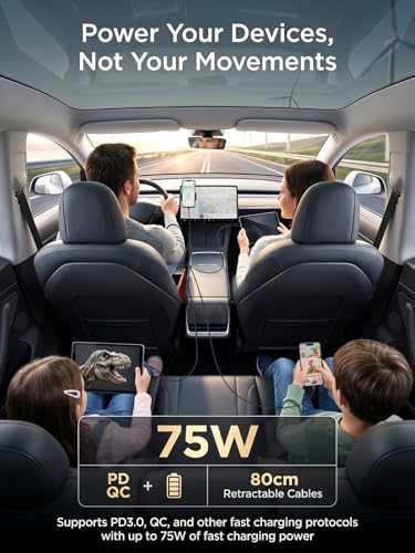 75W Retractable Car Charger with Car Seat Gap Filler,4 in1 Car Charging