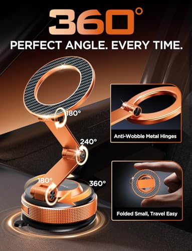 MSXTTLY Tesla Phone Mount for Magsafe, Vacumm Magnetic Car Phone Holder - color: Cosmic Orange
