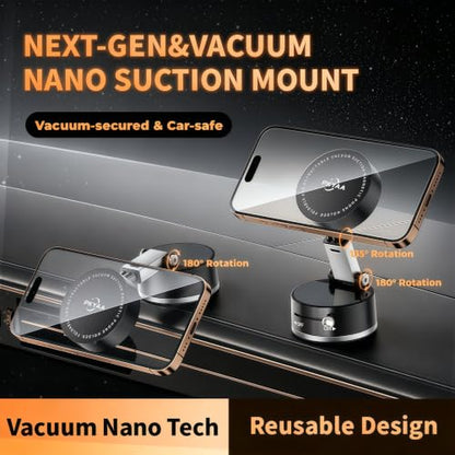 PKYAA 2026 Upgraded Foldable and Retractable Magnetic Mount, Vacuum Suction Magnetic Phone Holder, A Movable Vacuum Suction Cup Car Phone Stand for Cars/Gyms/Mirrors/Smooth Surface (Black) - color: Black