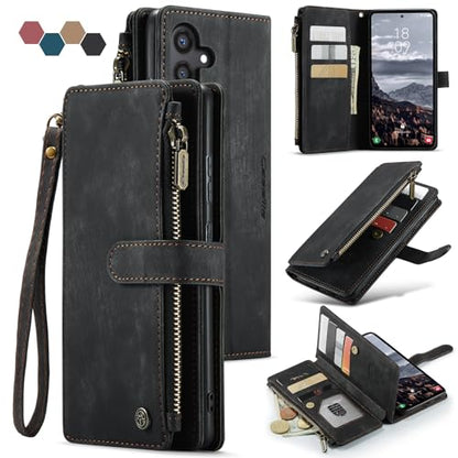 Samsung Galaxy S24+ Plus 5G Wallet Case with Card Holder Kickstand Magnetic Zipper Pocket Lanyard Strap Wristlet,Leather Flip Case Wallet for Samsung Galaxy S24+ Plus 5G 6.7 Inch(Black) - color: Black, size: S24+ Plus 6.7 Inch