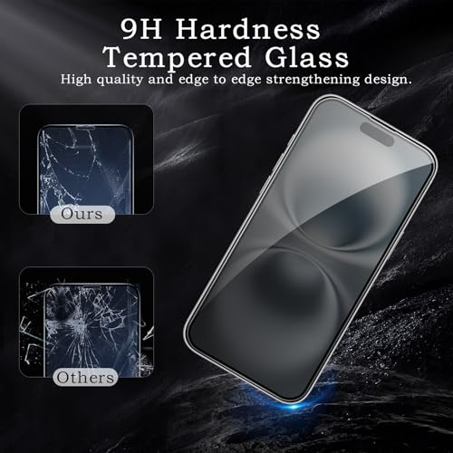 [2+2 Pack] Privacy Screen Protector for iPhone 16, Anti-Spy Shatterproof Tempered Glass with Camera Lens Tempered Glass 9H Hardness Bubble Free Anti-Glare Case Friendly