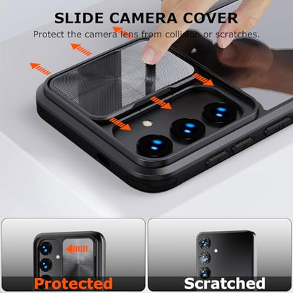 Designed for Samsung Galaxy S25 Ultra Case with Slide Camera Cover, Clear Slim Fit Shockproof Protective Camera Cover Protection Phone Case for S25 Ultra 5G 6.8 inch 2025(Clear Black) - color: Clear Black