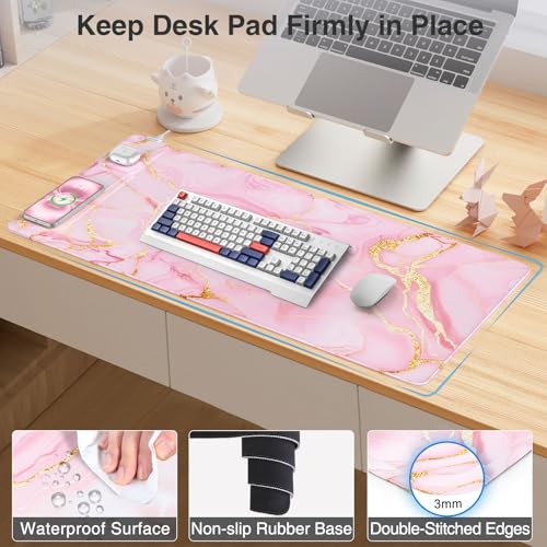 Wireless Charging Mouse Pad with Phone Holder, 31.5"x15.8" in, Pink Marble - color: Pink Marble-Phone Holder-31.5"x15.8"