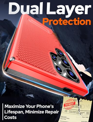 Designed for Samsung Galaxy S24 Ultra Case with Belt Clip Holster | Rugged Cover with Strong Magnet & Kickstand Heavy Duty Combo - Red - color: Red, style: Galaxy S24 Ultra