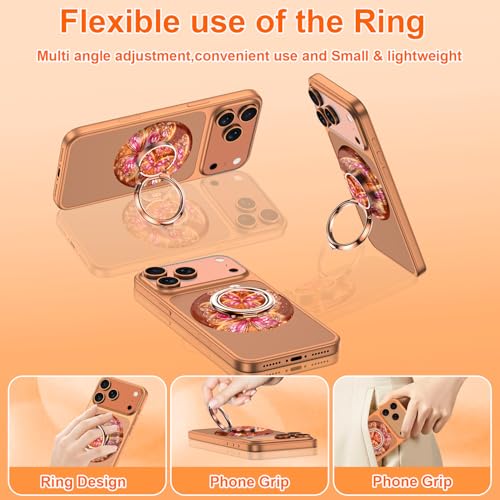 Magnetic Phone Ring Holder for MagSafe Grip,[Super Magnet],Stylish 360° Rotation Cell Phone Grip Stand Finger Ring Kickstand for iPhone 17 16 15 14 Pro Max,iPad and Smartphones,Light - color: Light Orange