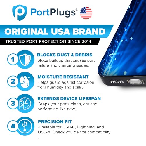 USB C Cable Dust Caps 5 Pack with Integrated Tether, Clear - color: Clear