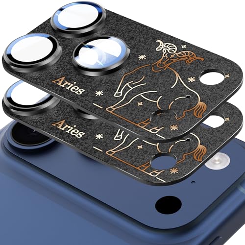 2 Pack Camera Lens Protector for iPhone 17 Pro Max,Aries Pattern, AR 360-Degree Protection,Drop Protection,Anti Scratch Full-Coverage,Camera Transmfttance HD,Easy Installation,Black - color: Black/Aries, size: for iPhone 17 Pro Max