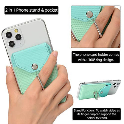 Self Adhesive Phone Card Wallet with Ring Stand Flip Cover, Polyester Green - color: Polyester Green