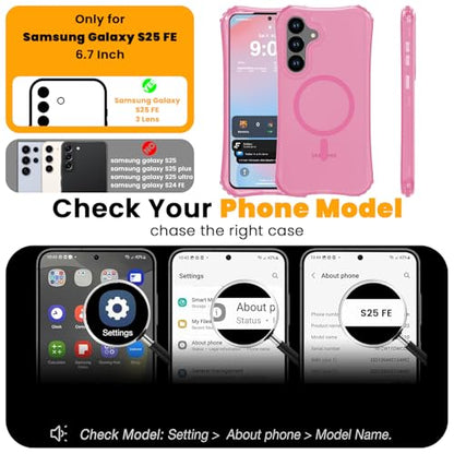 WRJ Magnetic Matte for Samsung Galaxy S26 FE Case,Samsung S25 FE Case [Fit for MagSafe][Military Grade Drop Protection] Translucent Shockproof Protective Phone Case-Pink - color: Pink, style: Matte