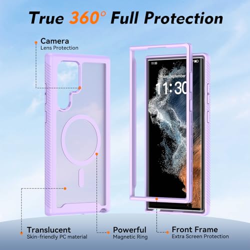 for Samsung Galaxy S22 Ultra Case Magnetic, Compatible with Magsafe 6.8-Inch Slim Fit 360 Heavy Duty Protector Wireless Charging Shockproof Anti-Slip TPU and PC Protective Phone Cover, Purple - color: Purple