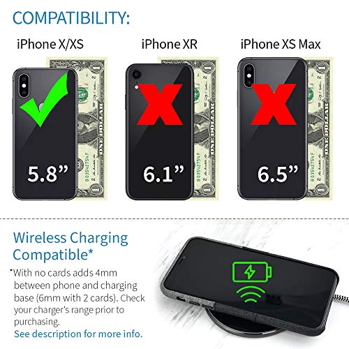 Dockem Luxe Wallet Case for iPhone X/XS: Slim Minimalist Case w/ 2 Credit Card Holder Slots: UltraGrip Canvas Style Synthetic Leather (Black and Grey) - color: Black and Grey