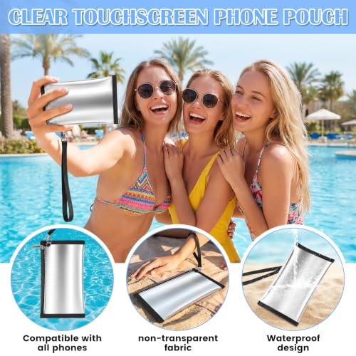 3-Piece Iridescent Beach Bag Set for Women, Large PVC Pool Bag Set | Includes Summer Beach Tote, Cosmetic Bag and Touchscreen Phone Pouch for Pool, Travel and Vacation - color: Silver