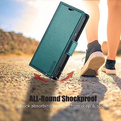Samsung Galaxy S21 5G Wallet Case with Card Holder RFID Blocking Kickstand Magnetic,Leather Flip Case for Samsung Galaxy S21 5G 6.2 Inch (Fashion Green) - color: Fashion Green, size: S21 5G 6.2"