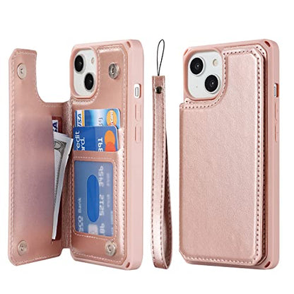 Cavor for iPhone 14 Wallet Case with Card Holder for Women, Rose Gold - color: C-Rose gold