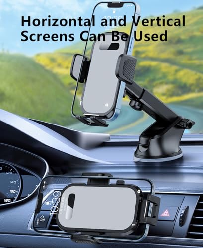 Car Phone Holder Phone Mount for Car Windshield Dashboard Air Vent Universal Hands Free Automobile Cell Phone Holder Fit for iPhone Samsung Moto Smartphone (Black)
