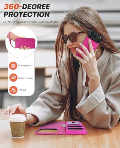 OCASE for iPhone 17 Pro Detachable Wallet Case with Card Holder, 2 in 1 PU Leather Flip Folio with RFID Blocking Stand Wrist Strap Shockproof Phone Cover 6.3 Inch 2025, Rose - color: Rose, size: iPhone 17 Pro