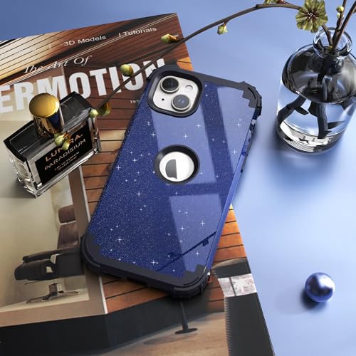 IDweel for iPhone 15 Case with Screen Protector for Men,Luxury 3 in 1 Shockproof Slim Fit Hybrid Heavy Duty Hard PC Cover Soft Silicone Bumper Full Body Anti-Fingerprint Case,Glitter Blue Black - color: Glitter Blue Black
