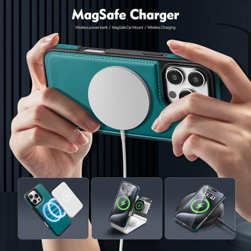 Shieldtop Compatible with MagSafe iPhone 16 Pro Wallet Case,Blue Green | 2 in 1 Detachable Magnetic,Credit Card Holder Slots,RFID Blocking,PU Leather,Kickstand,Flip Folio Phone Cover for Men & Women - color: Blue Green, size: iPhone 16 Pro 6.3"