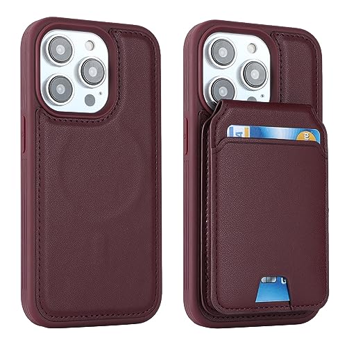iCoverCase Wallet Case for iPhone 13 Pro Max/12 Pro Max Compatible with MagSafe, Magnetic Detachable Card Slots Holder PU Leather Kickstand Wireless Charging Case 6.7 Inch (Wine Red) - color: Wine Red
