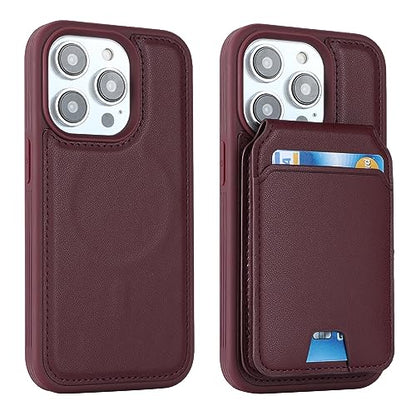iCoverCase Wallet Case for iPhone 13 Pro Max/12 Pro Max Compatible with MagSafe, Magnetic Detachable Card Slots Holder PU Leather Kickstand Wireless Charging Case 6.7 Inch (Wine Red) - color: Wine Red