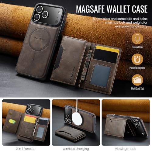 K2 2 in 1 Detachable Magnetic Phone Cases Compatible with iPhone 17 Pro Max Case with Card Holder RFID Blocking, Compatible with Magsafe Wallet, Leather 6.9'' (Coffee, iPhone 17 Pro Max) - color: Coffee, size: iPhone 17 Pro Max