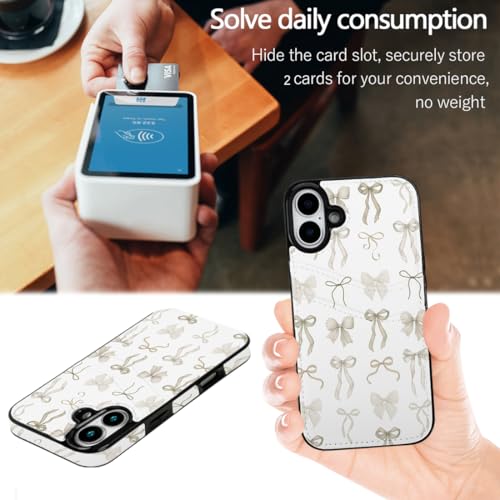 Compatible with iPhone 17 Wallet Case with Card Holder (2 Cards), Shockproof Soft TPU Protective Cover Women Girls, Card Holder Case for iPhone 17 6.3 Inch (Pastel Ribbon Bow) - color: Pastel Ribbon Bow, size: iPhone 17 6.3 inch
