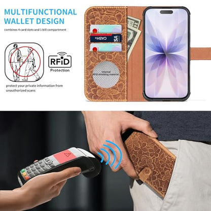 Genuine Leather Wallet Case for iPhone 17, Brown | 2-in-1 Magnetic Detachable, Flip Folio Cover, Card Slots, RFID Blocking, Shockproof Protection - color: Brown, size: 17 6.3‘’