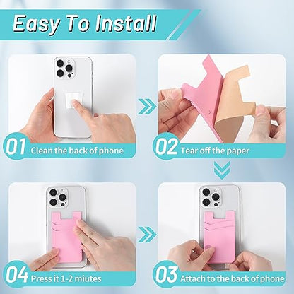 SHANSHUI Phone Wallet, Strong Adhesive Silicone Wallet Sleeve Pocket Stick on ID Credit Card Holder for All Smartphones - 5 Pack Black White Grey Pink Rose - color: Red+Black+White+Grey+Pink
