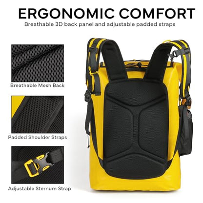 Waterproof Dry Bag Backpack 30L,Dry Backpack for Men Women Adults Teens, Kayaking Boating Hiking Camping Rafting Fishing Travel Outdoor Enthusiasts - color: Yellow