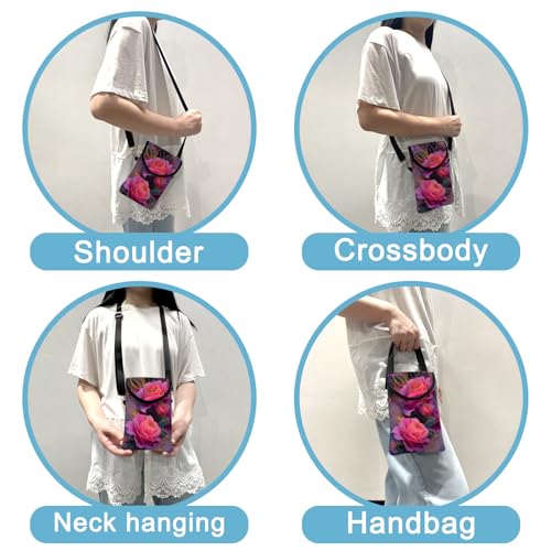 Neoprene Cell Phone Sleeve Pouch Case Bag with Crossbody Strap Neck Lanyard for Women 7.5 X 4.3 in Beautiful Flowers - color: Beautiful Flowers