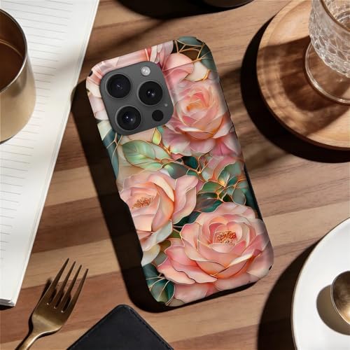 Case for iPhone 16 Pro | Anti-Slip Side Handle| Bold Protective Design | Compatible with MagSafe | Stained Glass Pink Flower | - color: Stained Glass Pink Flower, size: iPhone 16 Pro